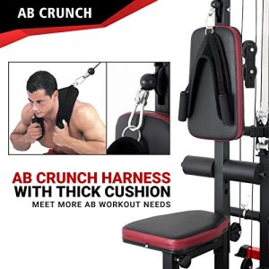 ER KANG LAT Pull-Down and LAT Row Cable Machine with Flip-Up Footplate, High and Low Pulley Station with AB Crunch Harness, Home Gym Fitness Equipment