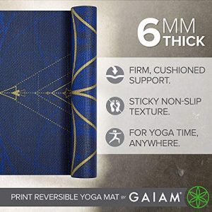 Gaiam Yoga Mat Premium Print Reversible Extra Thick Non Slip Exercise & Fitness Mat for All Types of Yoga, Pilates & Floor Workouts, Metallic Sun & Moon, 6mm