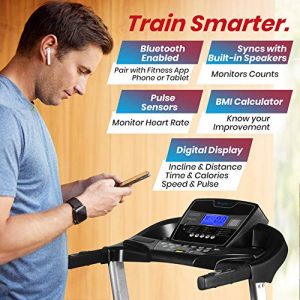 SereneLife Foldable Digital Home Gym Treadmill | Smart Auto Incline Exercise Machine with Downloadable App | Large Running Treadmill with MP3 Player & Stereo Speakers | 2.5HP, 10MPH Speed - SLFTRD35