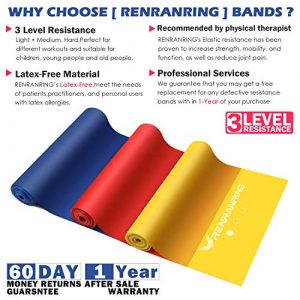 RENRANRING Resistance Bands Set - Exercise Bands for Physical Therapy, Yoga, Pilates, Rehab and Home Workout, Non-Latex Elastic Bands (Set 3) (Yellow,Red,Blue, 4.9FT)