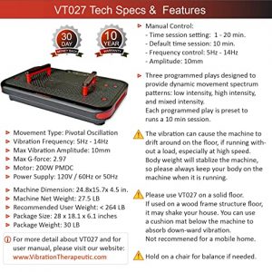 VT027 Vibration Plate Machine - Pivotal Oscillation (5 -14Hz),10mm Amplitude | Patented Aluminum Twin-Coupler Design | Detachable Push-up Bars | Powerful Large Platform in Ultra-Thin Machine Body