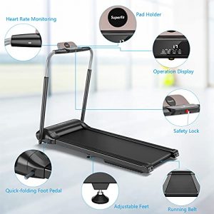 Goplus 3.0HP Folding Treadmill, Foldable Superfit Treadmill W/LED Touch Screen, Phone Holder, Blue Tooth Connection, Electric Running Walking Jogging Machine for Apartment Home Office