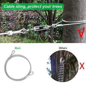 XiaZ Dog Tie Out Cable, 100ft Dog Trolley Runner Cable for Dogs up to 250lbs, Dog Lead for Yard, Camping, Outdoor, with 8 Ft Nylon Bungee Runner, Cable Sling to Protect Trees