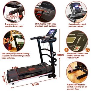 Ksports Treadmill Bundle Comprising of Electric Folding Treadmill for Home, Sit Ups Rack & Ab Mat & Dumb Bells for Home Office Gym, Patent Pending Design with Incline for Jogging, Walking w/Smart APP