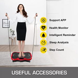 VEVOR Vibration Plate Exercise Machine,350LBS LCD 3 Levels Whole Body Exercise Vibration Fitness Platform with Bluetooth,Remote,Loop Resistance Bands,Home Training Equipment for Weight Loss (Red)