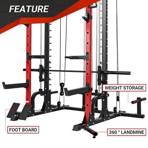 ER KANG Power Cage with LAT Pulldown System, 1200LB Capacity Weight Cage Squat Rack Home Gym with 360° Landmine, Dip Bars, Band Peg, and Other Attachments (2022 New Version)