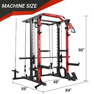 ER KANG Power Cage with LAT Pulldown System, 1200LB Capacity Weight Cage Squat Rack Home Gym with 360° Landmine, Dip Bars, Band Peg, and Other Attachments (2022 New Version)