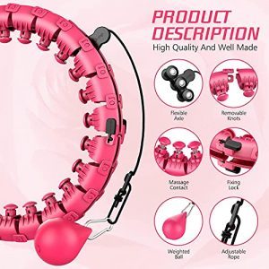 KICHHOMO Weighted Hoola Hoop for Adults and Kids Exercising, 2 in 1 Abdomen Fitness Weight Loss Massage Non-Fall Hoola Hoops, 24 Detachable Knots Adjustable Weight Auto-Spinning Ball (Pink)