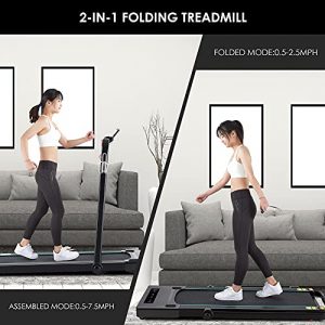 Under Desk Treadmill 17In Folding Electric for Home/Office 2-in-1 Walking Running Machine with Remote Control Installation-Free Space Saving, Dark black