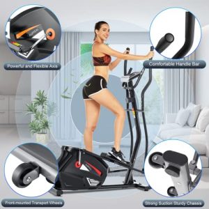 FUNMILY Elliptical Machine, Elliptical Trainer Cross Trainer with 10 Levels of Magnetic Resistance, Enhanced LCD Monitor, Heart Rate Sensor, APP & 390 lbs Weight Capacity for Home Gym