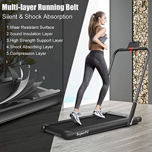 GYMAX 2 in 1 Folding Treadmill, Under Desk Electric Treadmill with LED Monitor, Remote Control, Smart App Control, Flexible Running Machine for Small Space Home Gym (Black)