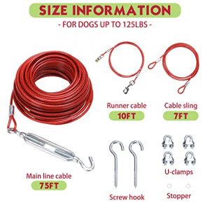 EXPAWLORER Dog Tie Out Cable Set - 75FT Heavy Duty Dog Run Cable with 10FT Runner & 7FT Binding for Dogs up to 125lbs, Dog Lead for Yard, Camping, Parks
