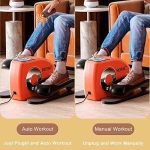 ROTAI Under Desk Elliptical Machine for Seniors Rehab Electric Seated Leg Foot Pedal Exerciser Bike, Portable Trainer for Home & Office with Remote and LCD Monitor Orange
