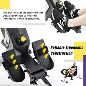Foldable Rowing Machine Rower, Magnetic Row Machine Folding Exercise Rower with Aluminum Rail, LCD Monitor, 8 Level Adjustable Resistance, Comfortable Seat Cushion (New, Black & Yellow)
