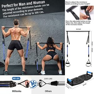 Portable Home Gym Workout Equipment with 16 Exercise Accessories Including Fitness Board, Elastic Resistance Bands, Ab Roller Wheels, Pilates Bar and More for Full Body at Home Exercise Equipment