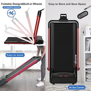 Maksone 2 in 1 Folding Treadmill for Home, Foldable Treadmill, Under Desk Electric Treadmill Walking Jogging Machine with Remote Control, Installation-Free (Red)