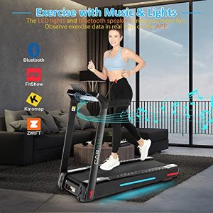 Folding Treadmill for Home, Cardio Running Machine, 12 Program, LED Touch Screen, 7 Color LED Lights, Bluetooth Speakers, APP Control, Heart Sensor