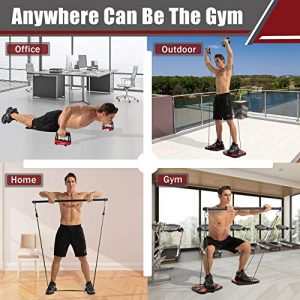 Portable Home Gym Workout Equipment with 12 Exercise Accessories Including Heavy Resistance Bands Abs Workout Push-up Stand Tricep Bar Pilates Bar and More for Full Body Workouts System Men Women