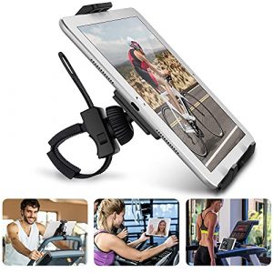 Abovetek Universal Handlebar Mount for iPad – iPhone - Tablet – Anti-Shock 360 Degree 3.5” to 12” Expandable Pole Strap Phone Holder Cradle for Indoor Cycling, Gym, Treadmill, Spin Bike, Elliptical