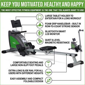 ShareVgo Smart Rower Folding Magnetic Rowing Machine with Free APP for Indoor Full Body Workout Log and Performance Track, Bluetooth LCD Monitor & Tablet Holder, Max Weight 300 lbs Ergometer - SRM1000