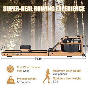 gorowingo Water Rower Rowing Machine, Wooden Row Machine with LCD Monitor & Phone Holder for Home Use Indoor Full Body Exercise