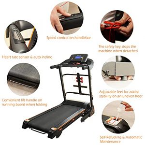 Ksports Treadmill Bundle Comprising of Electric Folding Treadmill with Auto/Manual Incline Sit Ups Rack & Ab Mat, Dumb Bells for Home Office Gym Small Spaces, Running Machine with Smart APP