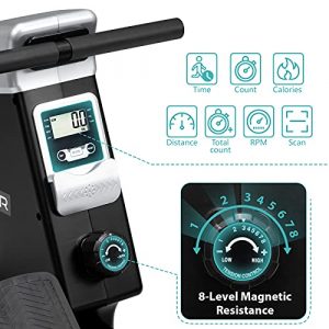 PEXMOR Magnetic Rowing Machine, Foldable Rower 8-Levels Adjustable Resistance & LCD Monitor & Silent, for Cardio & Strength Training Home Gym Use, 265 LB Weight Capacity