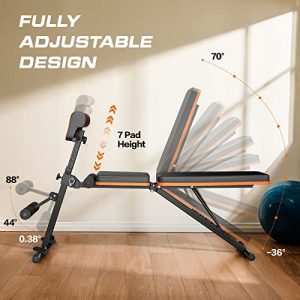 PERLECARE Adjustable Weight Bench for Full Body Workout, All-in-One Exercise Bench Supports up to 772lbs, Foldable Flat, Incline, Decline Workout Bench with Two Exercise Bands for Home Gym, PCWB01 Upgraded Version