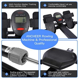 ANCHEER Hydraulic Rowing, Rowing Machine with 12 Levels of Resistance,HD-LCD, Home Aerobic Exercise Trainer with All-Round Adjustable Knobs, Comfortable Cushion, Suitable for Home/Office/Gym