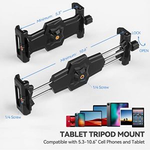 iPad and Phone Tripod Mount Adapter with Ball Head, iPad Holder for Tripod, 360 Rotatable Tablet Clamp Mount fits iPad Pro 12.9, iPad Air Mini 3 4, Galaxy Tab, Surface Pro 8, Selfie Stick(5.3-10.6’’)