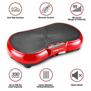 Vibration Plate Machine, Whole Body Fitness Vibration Platform with Remote Control and Resistance Bands for Weight Loss Toning (Red)