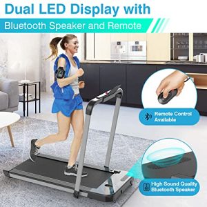 2 in1 Folding Treadmill,Googo Under Desk Treadmill with LED Display,Bluetooth Speaker,iPad Holder,2.25HP Motor,Shock Absorption Belt,Non-Assembly,Space Save Walking Running Machine