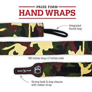 PRIZE FORM Hand Wraps for Boxing - 180 Inch Mexican Style Handwraps, 3 Pair Camo, Black and Red, Rubber Strap, Stretch Hand Wraps for Men and Women