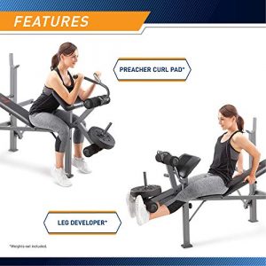 Marcy Standard Weight Bench with Leg Developer Multifunctional Workout Station for Home Gym Weightlifting and Strength Training MD-389