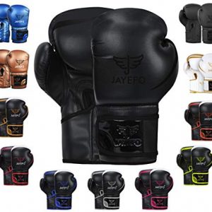 Jayefo Glorious Boxing Gloves Muay Thai Kick Boxing Leather Sparring Heavy Bag Workout MMA Pro Leather Gloves Mitts Work for Men & Women (12 OZ, Black)