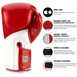 Best Boxing & Kick Boxing Gloves for Men and Women, Training & Sparring Gloves for Pro Fighters, Complimentary Hand Wraps and Mesh Bag (14, White on Red)