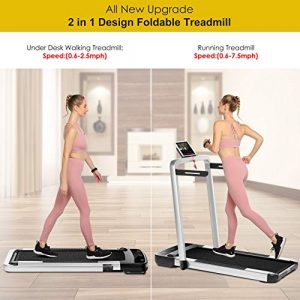 Miageek 2 in 1 Under Desk Folding Treadmill, 2.25HP Electric Treadmill with Remote Control, LED Display, Walking Jogging Running Exercise Machine for Home Office Installation-Free