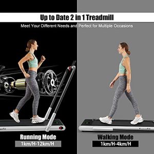 Goplus 2 in 1 Folding Treadmill, 2.25HP Under Desk Electric Superfit Treadmill, Installation-Free with APP Control, Remote Control, Bluetooth Speaker and LED Display, Jogging Walking for Home/Office