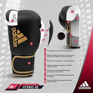 adidas Boxing Gloves - Hybrid 80 - for Boxing, Kickboxing, MMA, Bag, Training & Fitness - Boxing Gloves for Men & Women - Weight (10 oz, Black/Gold)