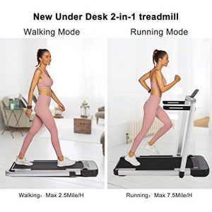 OppsDecor Under Desk Treadmill 2in1 Pad Treadmill Folding Electric Treadmill Remote Control Walking Running Machine with APP for Home Office Workout Indoor Exercise Machine (Silver)