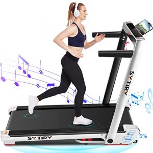 SYTIRY Treadmill,3.25 HP Electric Treadmill for Home with Incline/10 HD tv Touchscreen,Multifunctional Folding Treadmill