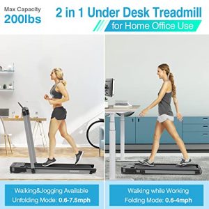 2 in1 Folding Treadmill,Googo Under Desk Treadmill with LED Display,Bluetooth Speaker,iPad Holder,2.25HP Motor,Shock Absorption Belt,Non-Assembly,Space Save Walking Running Machine