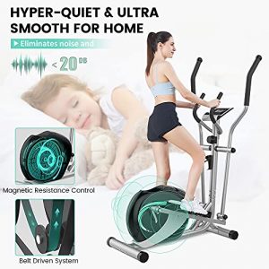 Dripex Elliptical Machine Cross Trainer, 8 Level Ultra Quiet Magnetic Resistance Elliptical Training Machines for Home Use w/ 6KG Flywheel, Pulse Rate Grips, LCD Monitor, iPad & Bottle Holder