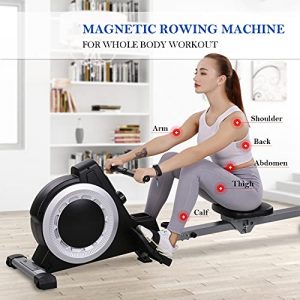 Magnetic Rowing Machine Rower, 250 LB Capacity 16 Levels Tension Silence Resistance for Whole Body Rowing w/LCD Monitor Foldable for Home Use Cardio Training Equipment