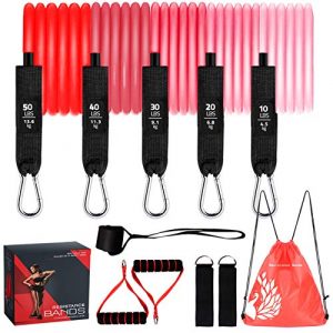 Resistance Bands with Handles - 11-Piece Workout Band Set for Women - Handles and Carrying Bag Included – Non-Slip Work Out Booty Bands - Fitness Bands for Butt and Legs Exercise (Red 150lbs)