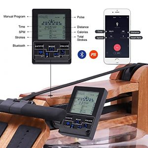 BATTIFE Water Rowing Machine with Bluetooth Monitor, Solid Red Walnut Wood Rower 350 lb Weight Capacity for Home Gyms Fitness Indoor Training Use with a Electric Pump and Dust Cover