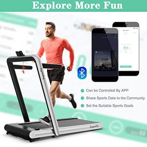 Goplus 2 in 1 Folding Treadmill, 4.75HP Superfit Under Desk Electric Treadmill with APP Control, LED Touch Screen, Blue Tooth Speaker, Remote Control, Walking Jogging for Home Office