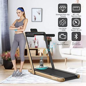 Goplus 2 in 1 Folding Treadmill with Dual Display, 2.25HP Superfit Under Desk Electric Pad Treadmill, Installation-Free, Blue Tooth Speaker, Remote Control, Walking Jogging Machine for Home/Office Use