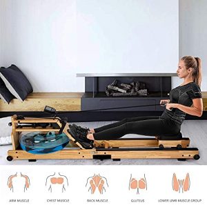 Koreyosh Foldable Water Rowing Machine Indoor Water Rower Adjustable Resistance with LCD Monitor Home Gym Equipment for Whole Body Exercise Cardio Training (Wood-Foldable)