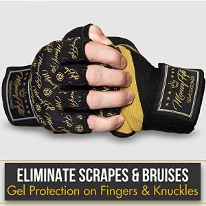 MoneyFyte Quick Gel Boxing Wraps Inner Glove Hand Wraps for Boxing Gloves Men Women Kids Kickboxing MMA Muay Thai Fist Knuckle Wrist Wrap Protector Handwraps (Black/Gold, S/M)